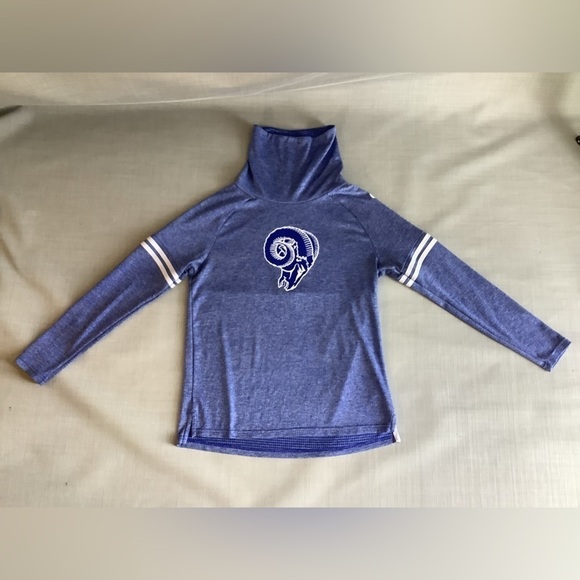 Sm NFL LA Rams dri fit long sleeve cow neck shirt Ram logo with oversized neck - Picture 9 of 13